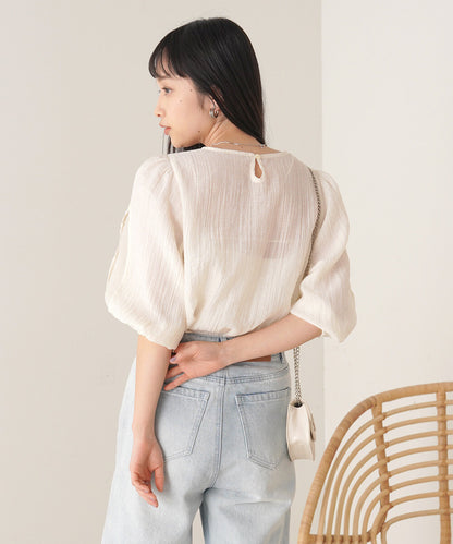 Blouse With Volume Sheer Sleeves