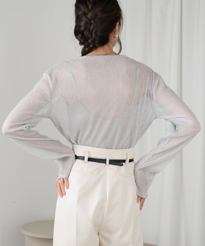 Lamé Pleated Sheer Tops