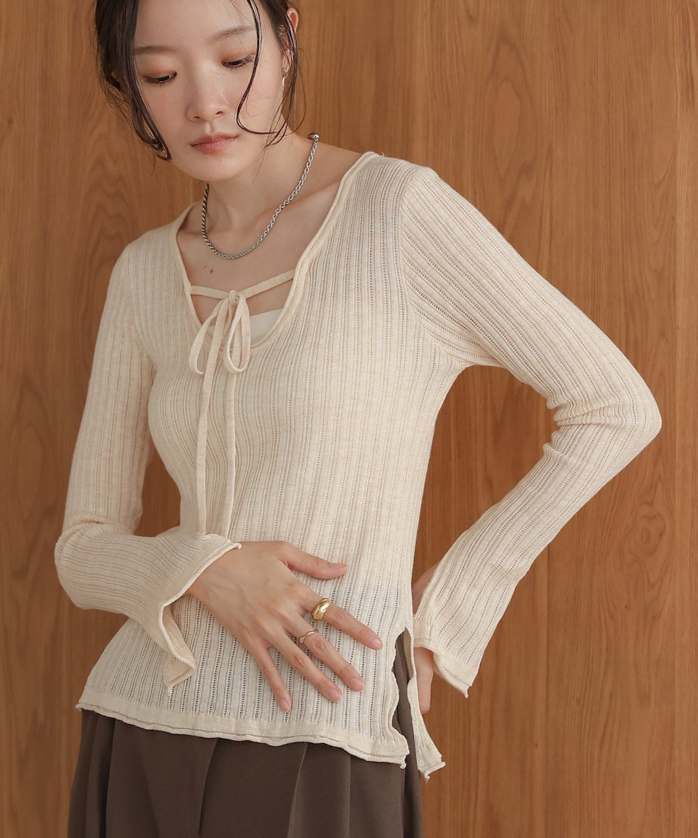 Front Ribbon Knit Top