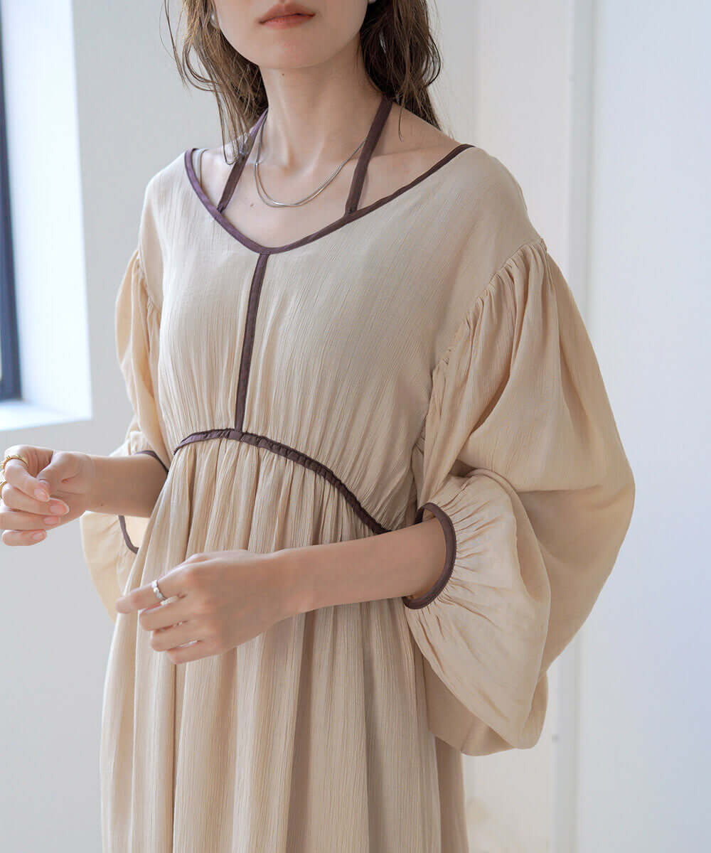 2 Way Sleeve Volume Piping Dress