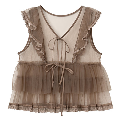 Tulle Frill Sleeveless Blouse