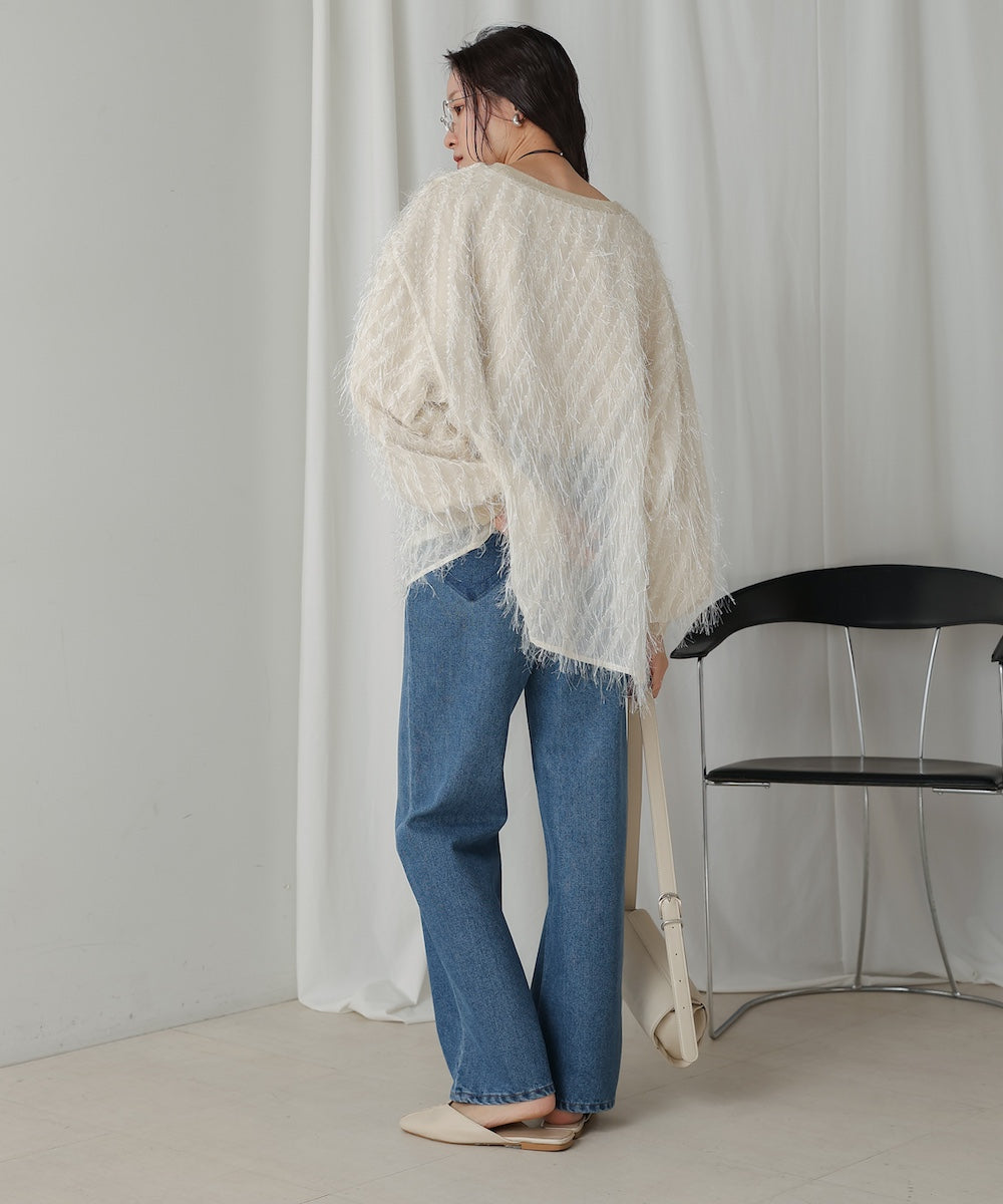 Sheer Shaggy Layered Sweat Top