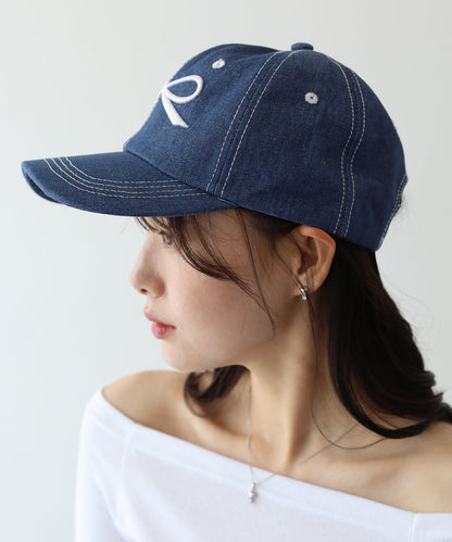 Ribbon Embroidered Denim Cap