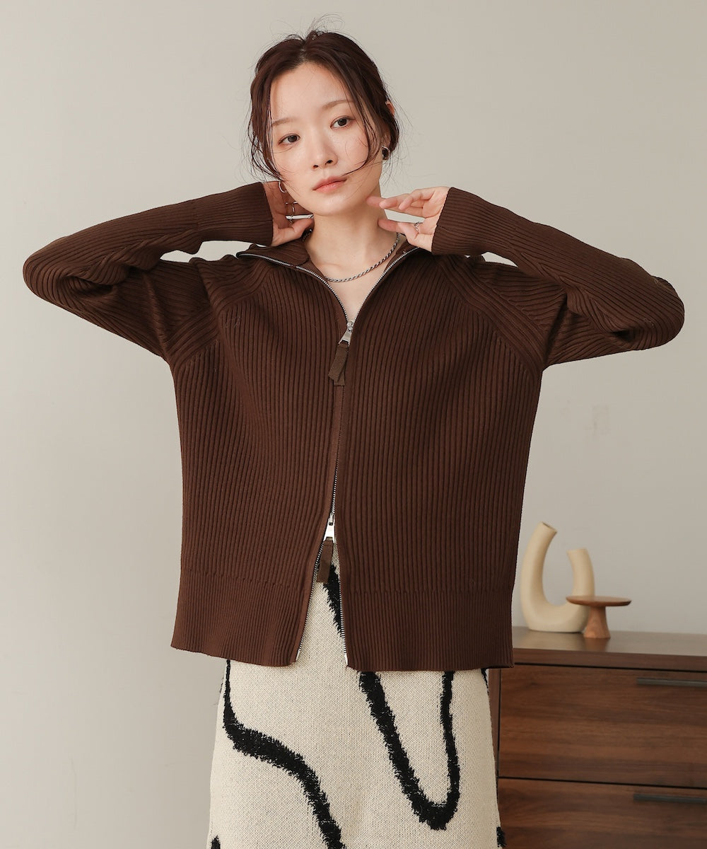 W Zip Rib Cardigan