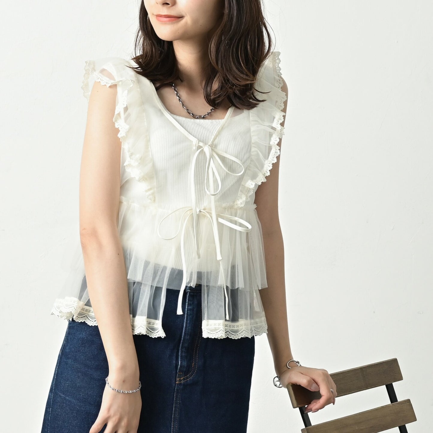 Tulle Frill Sleeveless Blouse