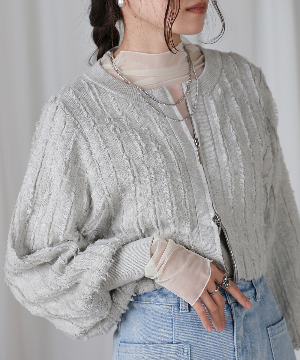 FRINGE DOUBLE ZIP CARDIGAN TOPS