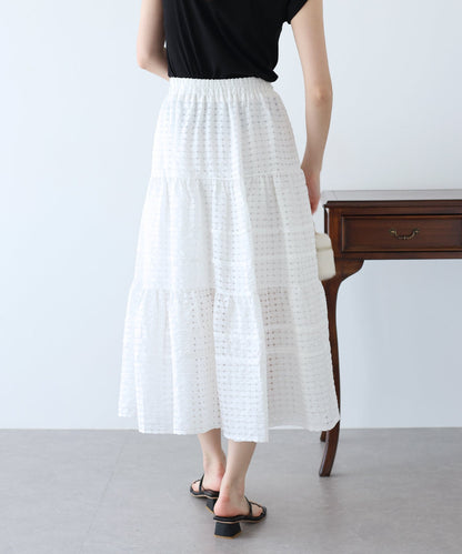 Sheer Check Tiered Skirt