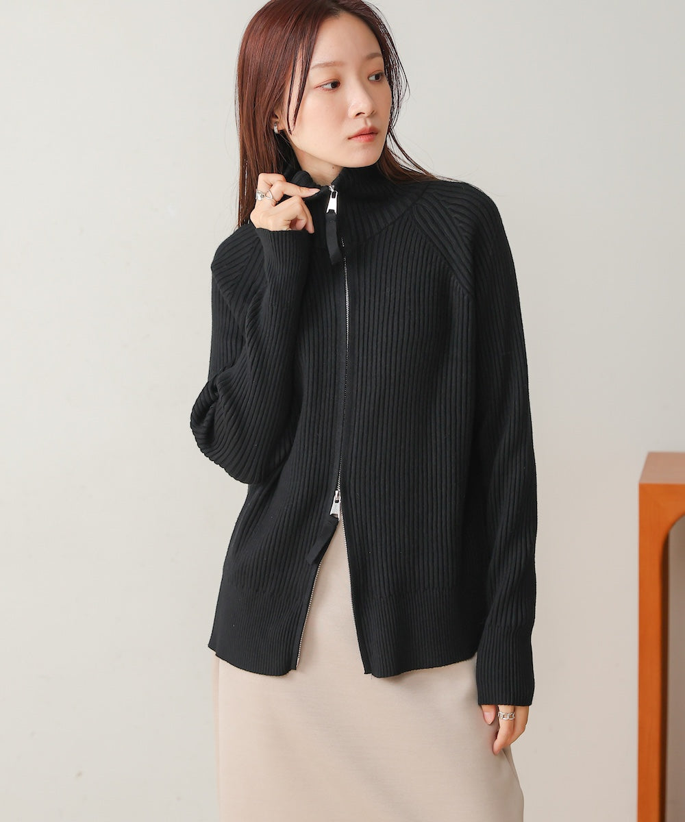 W Zip Rib Cardigan