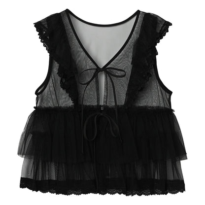 Tulle Frill Sleeveless Blouse