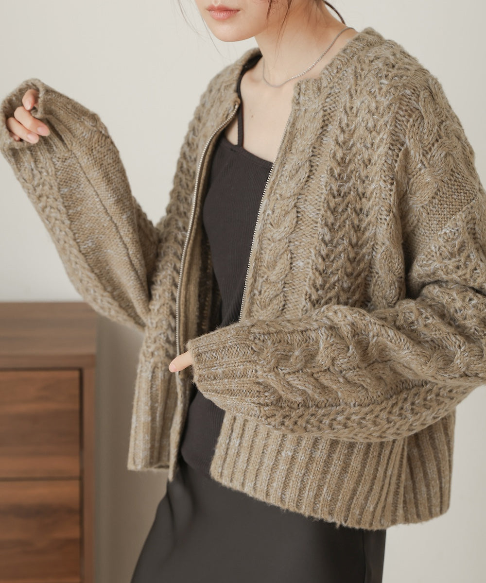 Mohair Touch Cable Zip Knit