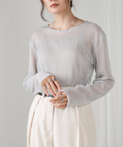 Lamé Pleated Sheer Tops