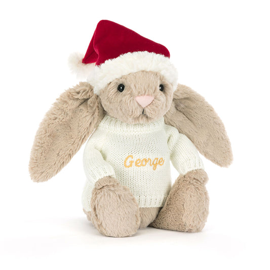 Bashful Christmas Bunny with Personalised Cream Jumper