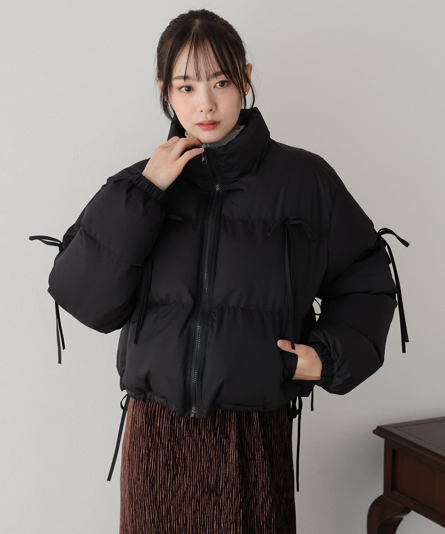 Short Down Jacket with Ribbon