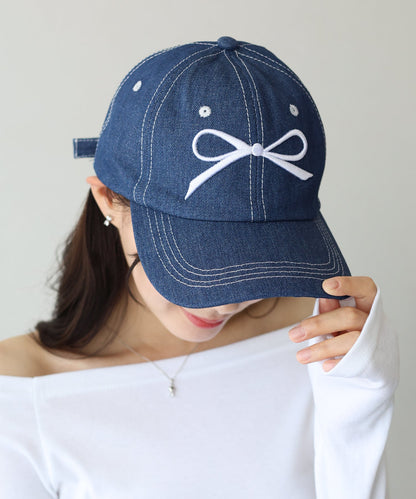 Ribbon Embroidered Denim Cap