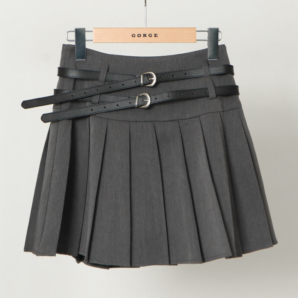 Belt Pleated Skirt