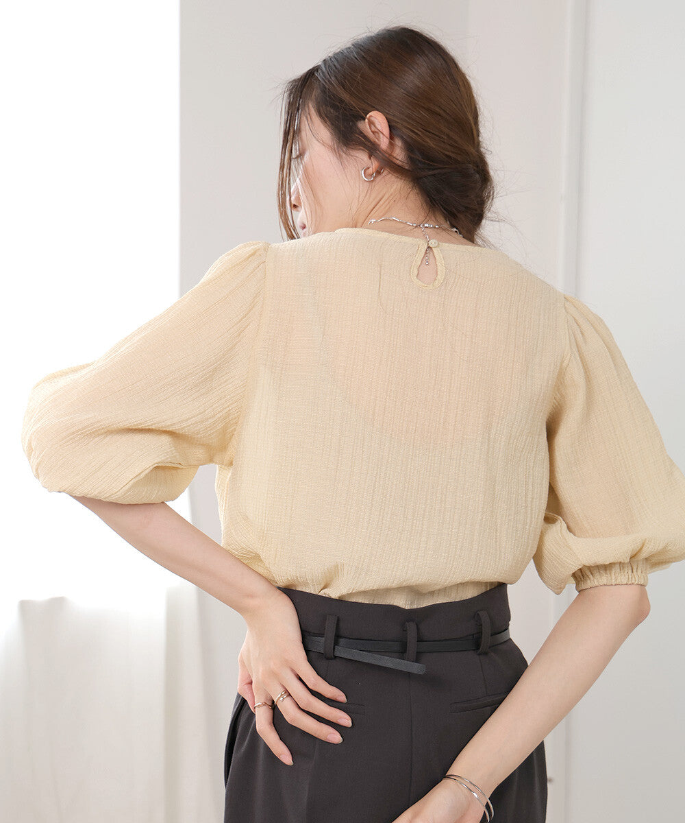 Blouse With Volume Sheer Sleeves