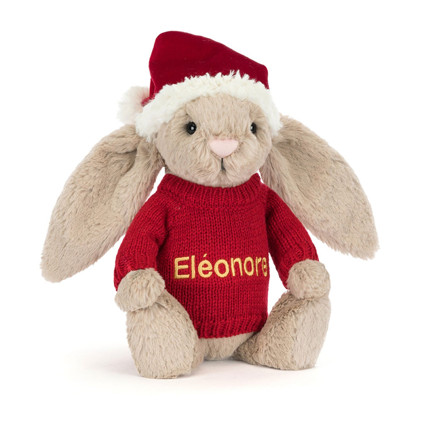 Bashful Christmas Bunny with Personalised Red Jumper