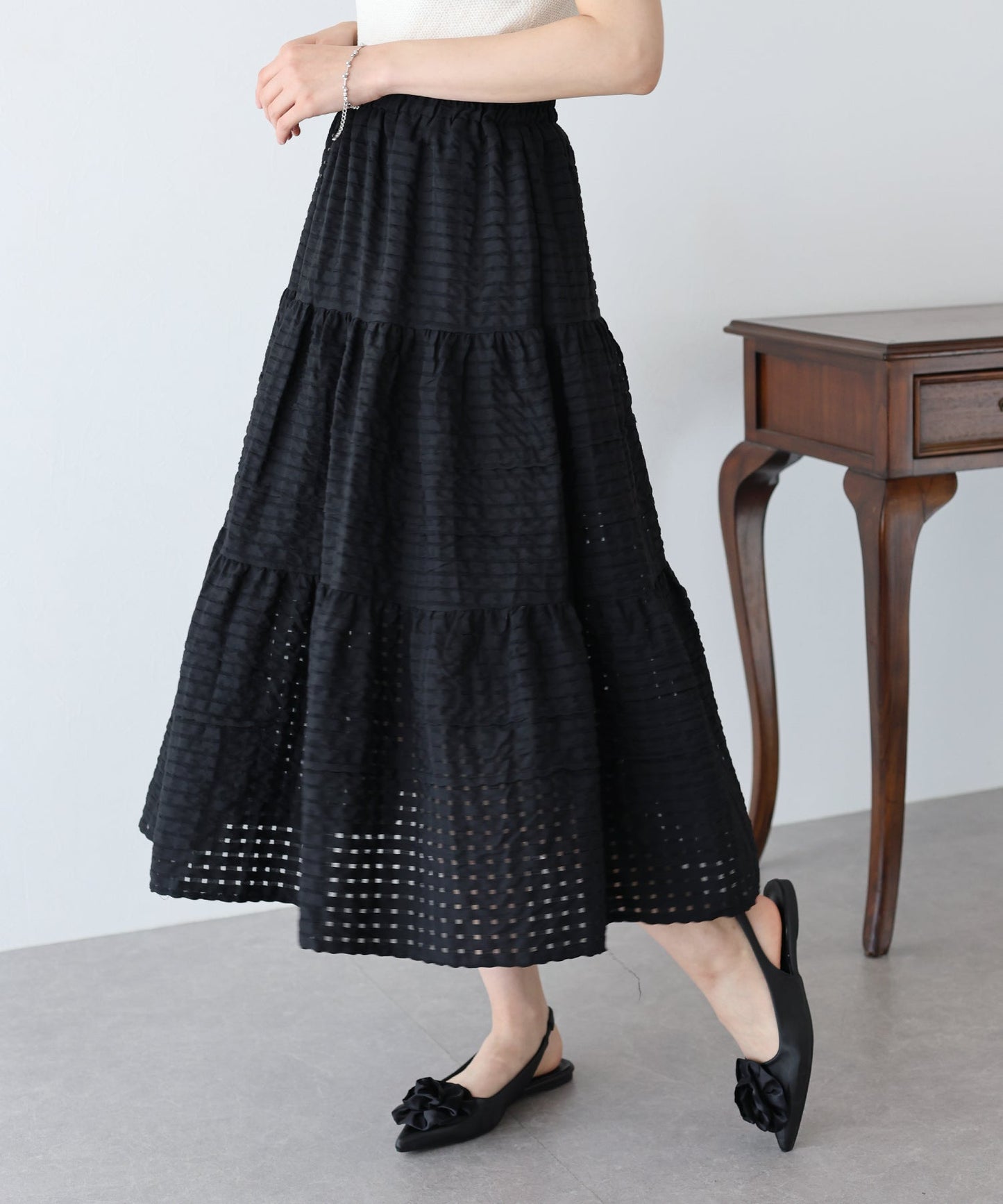 Sheer Check Tiered Skirt