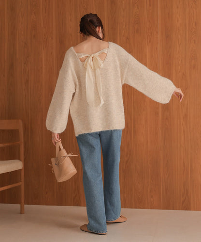 Back Ribbon Knit Pullover