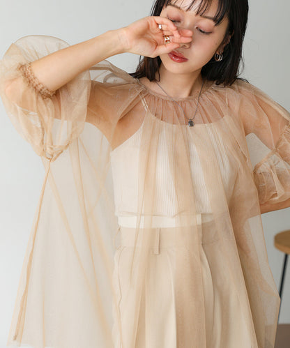 TULLE LAME GATHERED TOPS