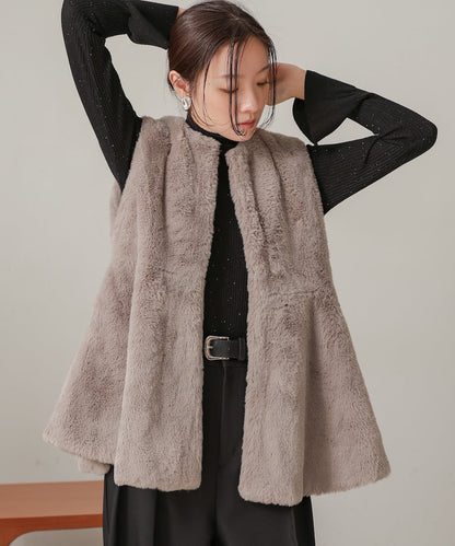 Rabbit Style Peplum Eco Fur Vest