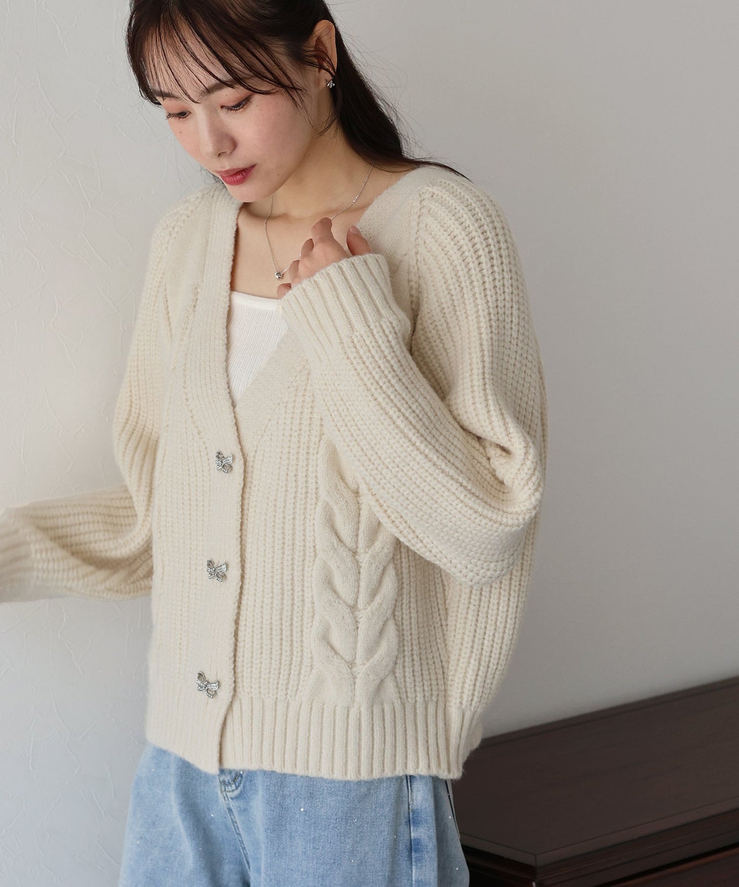 Ribbon Button Cardigan