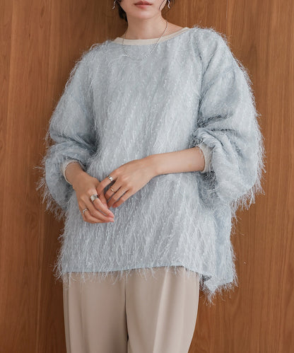 Sheer Shaggy Layered Sweat Top