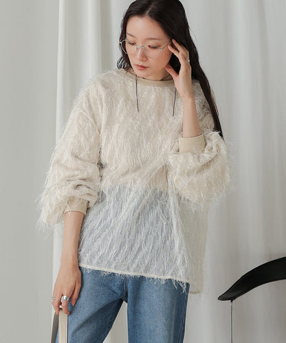 Sheer Shaggy Layered Sweat Top