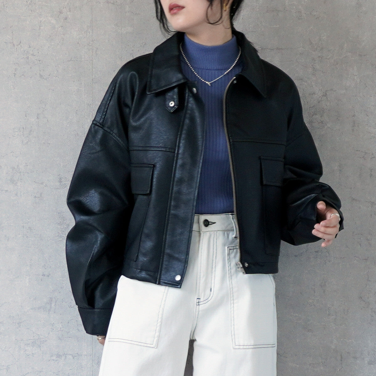 2 Way Faux Leather Short Blouson