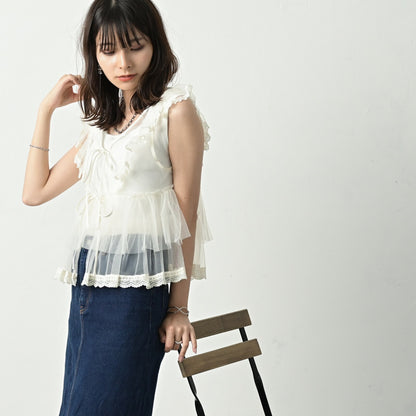 Tulle Frill Sleeveless Blouse