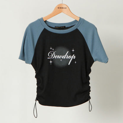 Drawstring Logo Print Ribbed Top