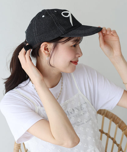 Ribbon Embroidered Denim Cap