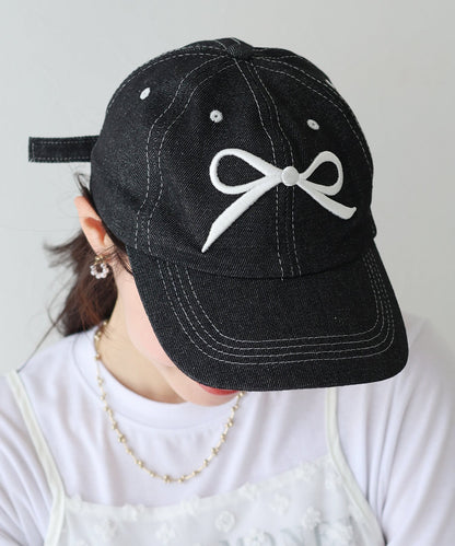 Ribbon Embroidered Denim Cap