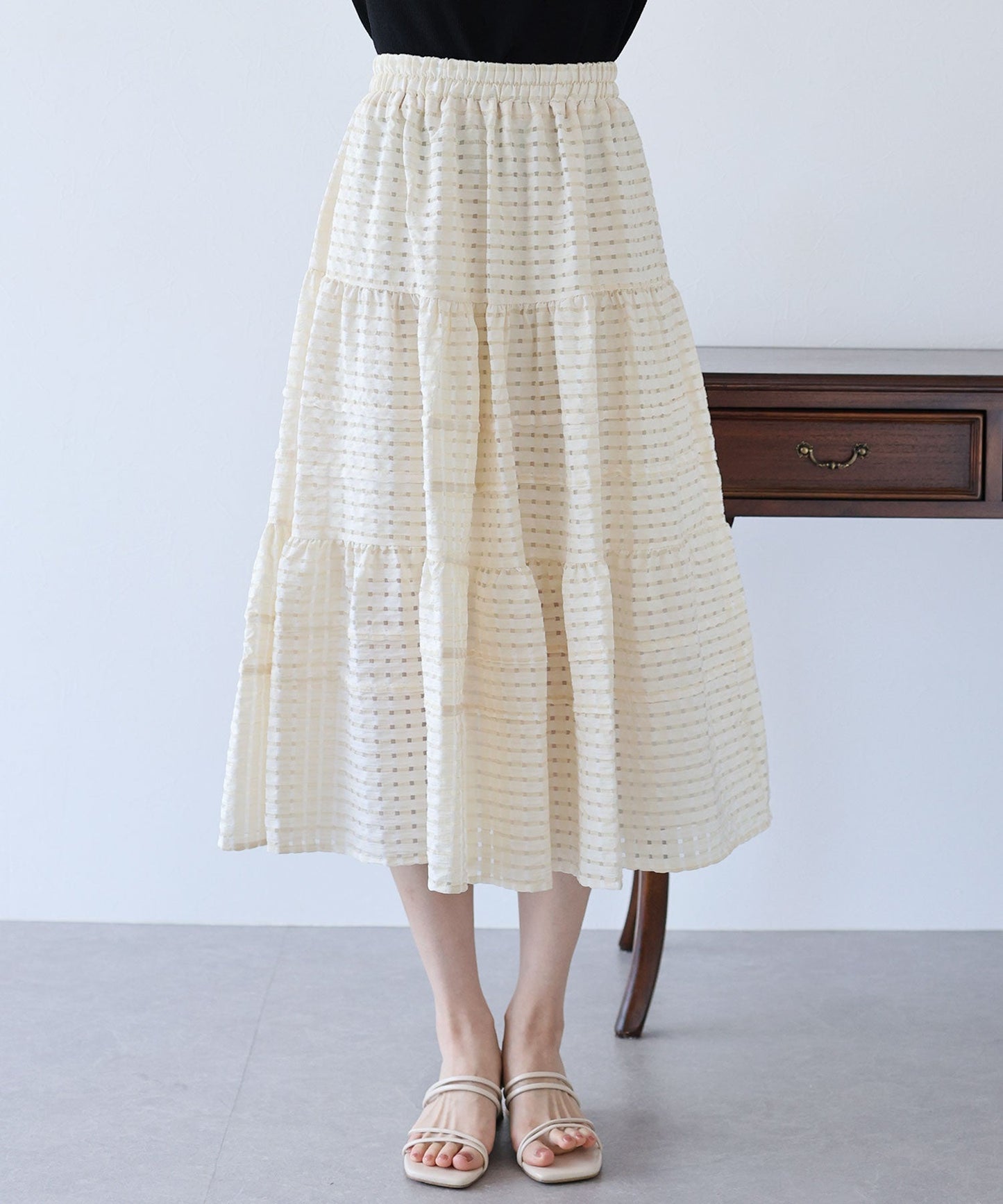 Sheer Check Tiered Skirt