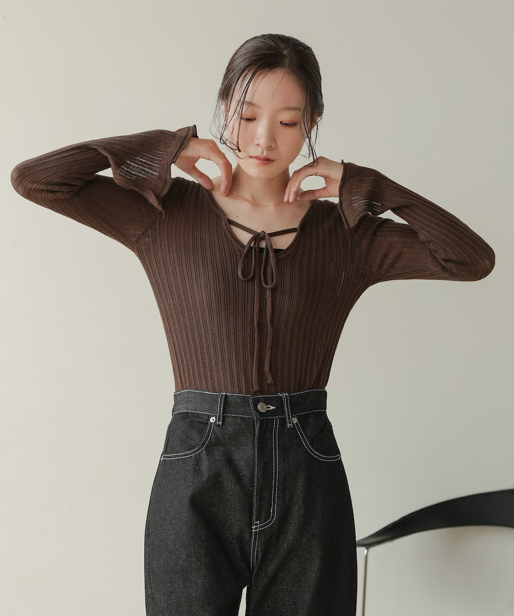 Front Ribbon Knit Top