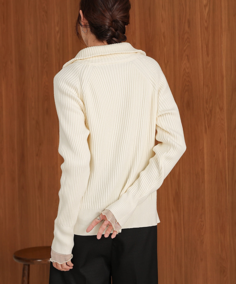 W Zip Rib Cardigan