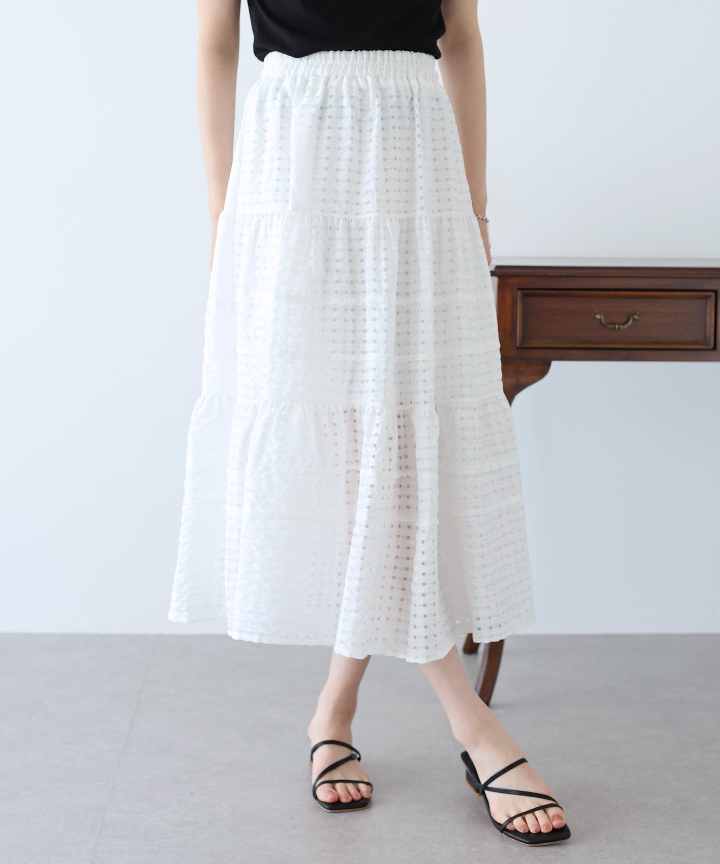 Sheer Check Tiered Skirt