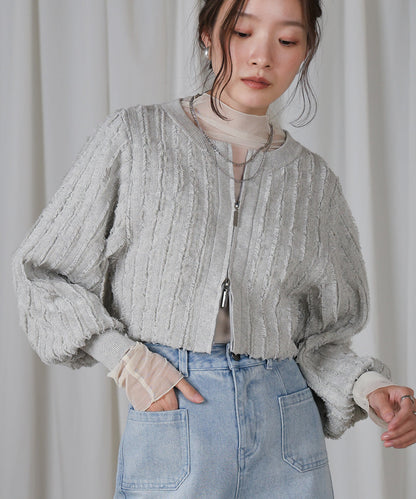 FRINGE DOUBLE ZIP CARDIGAN TOPS