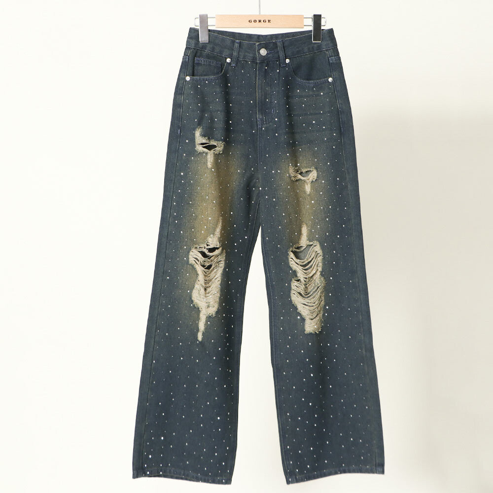 Rhinestone Distressed Denim