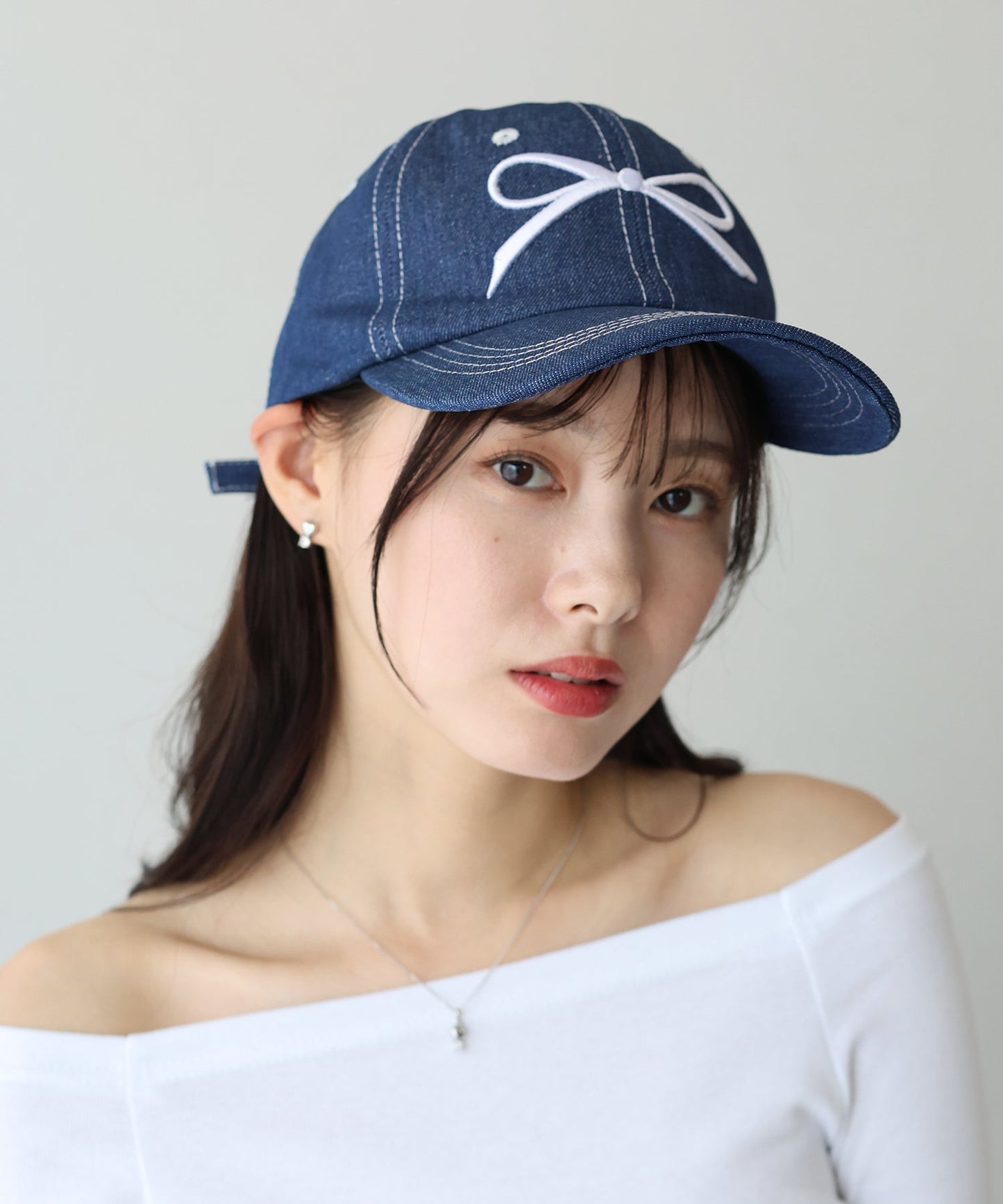 Ribbon Embroidered Denim Cap