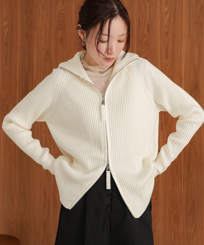 W Zip Rib Cardigan