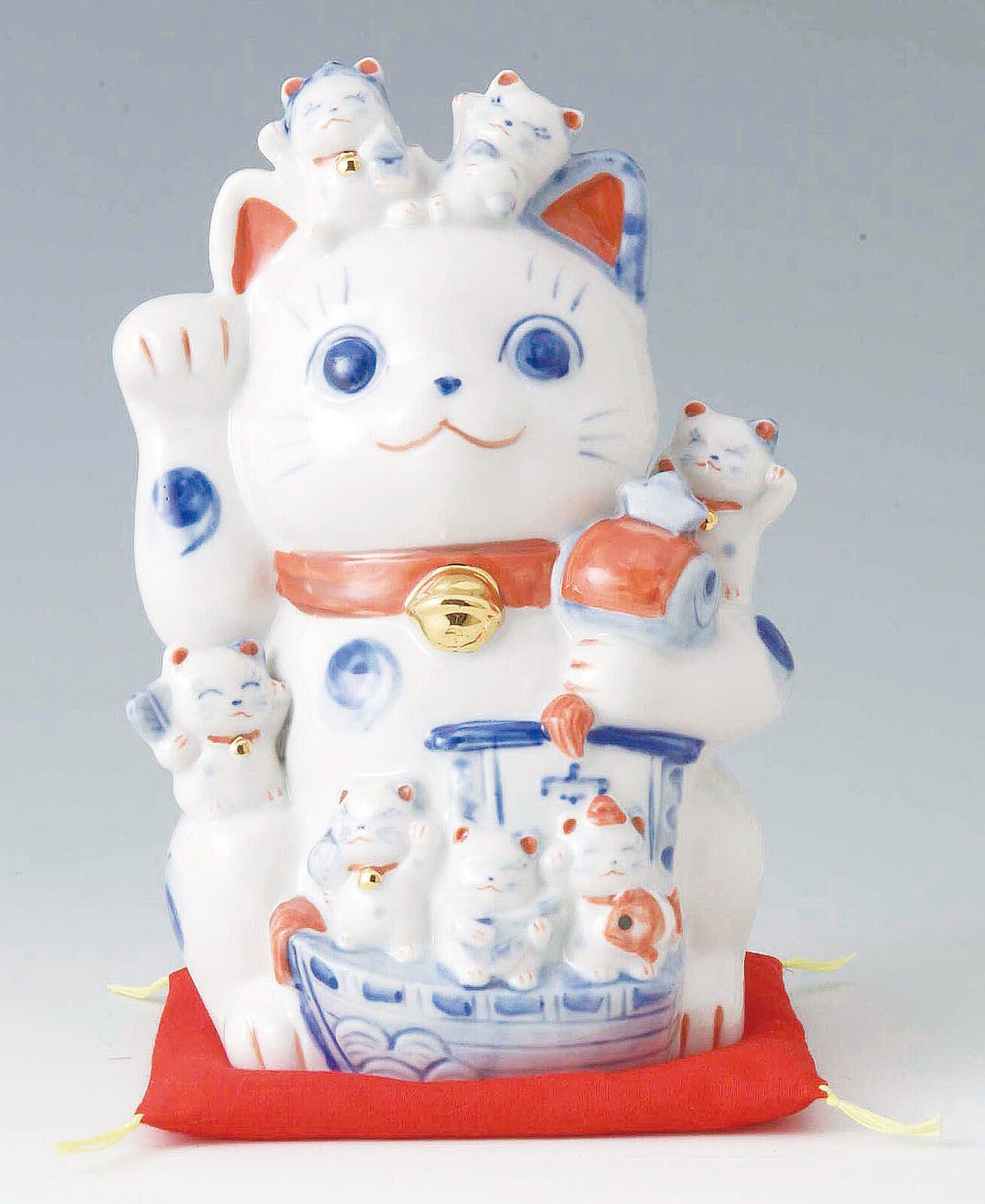 Japan Lucky Cat Blue and White Porcelain Made in Japan