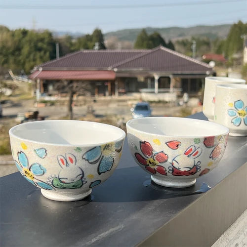 Japan Pearl Rabbit Bowls A Pair