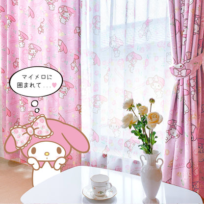 My Melody Rose Ribbon Dot Three Stage Blackout Window Screen + Curtain 4 Piece Set