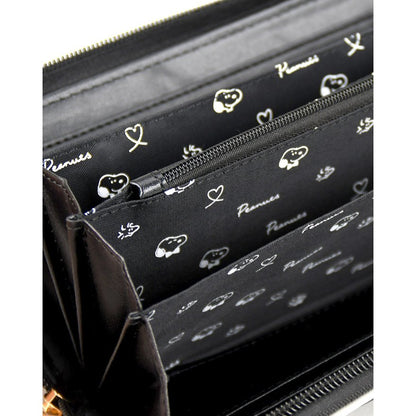 SNOOPY Leather Zip Long Wallet (Beige/Black)