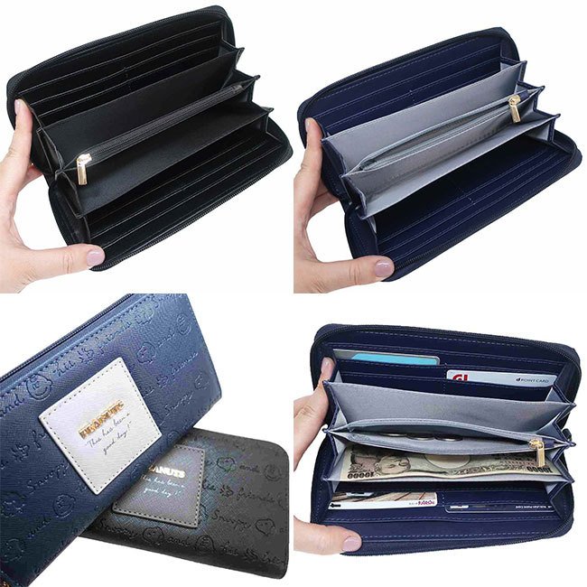 SNOOPY Leather Zip Long Wallet (Blue/Black)
