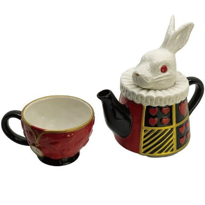 White Rabbit Queen of Hearts Shaped Tea Set