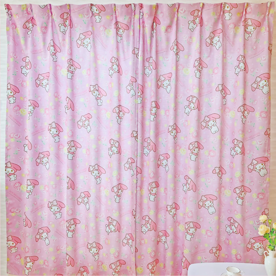 My Melody Rose Ribbon Dot Three Stage Blackout Window Screen + Curtain 4 Piece Set