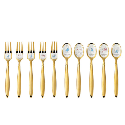 Peter Rabbit Cloisonne Spoon and Fork Set (Gold) Made in Japan