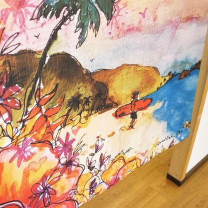 Hawaii "The_Red_Board" curtain made in Japan 85X150cm